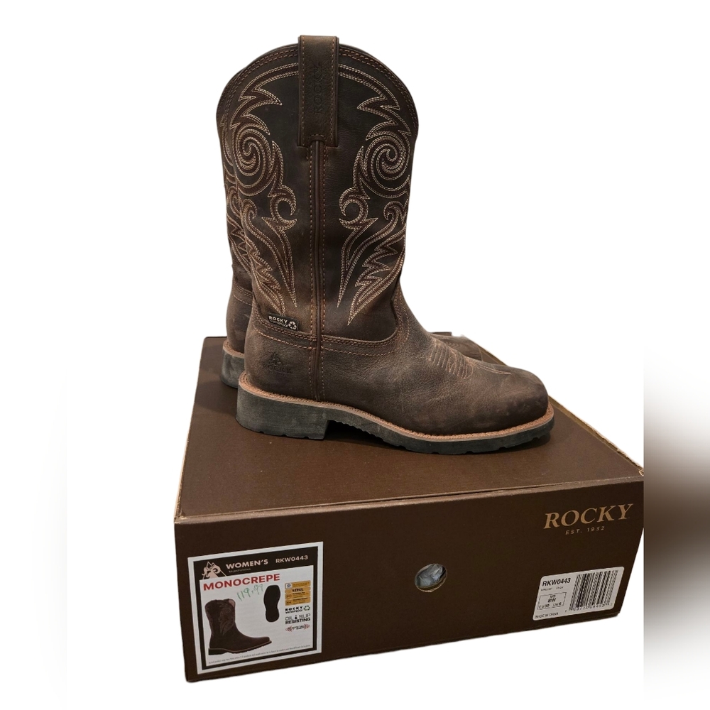 😁Rocky Monocrepe 11" Dark Brown Leather Boots Steel Toe Waterproof RKW0443 8W